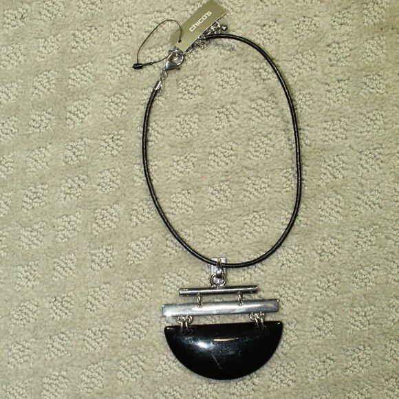 Chico's Jewelry - NWT/NOS Made in USA Chico's Silver Tone Abstract Pendant Black Cord Necklace